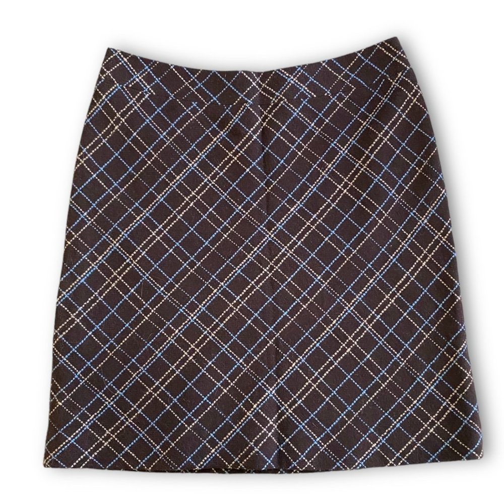 American Eagle Vintage Bias Plaid Brown Side-zip Wool Skirt Sz 0